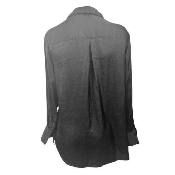 Old Navy Womens Black Silky Satin Collared Long Sleeve Button Up Shirt Top Sz XS - Picture 2 of 4